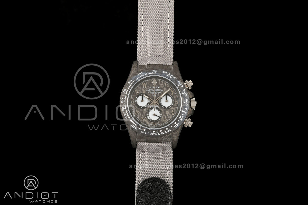 Daytona DIW Black Carbon DIWF Best Edition Carbon Arabic Dial Black Bezel on Gray Nylon Strap SH4130